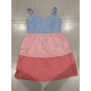 Cynthia Rowley 100% Linen Natural Fiber Color Block Sun Dress Coastal Grandma K